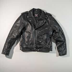 Allstate Motorcycle Leather Jacket Black Size 38